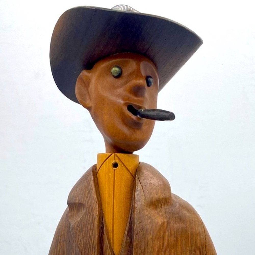 Vintage Rare Romer Italy Hand Craved Wood Figurine Of A Oil Man With Oil Rig